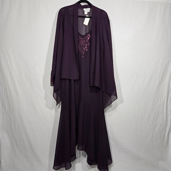 USA Vintage COLDWATER CREEK Asymmetrical WINE 2-PC SET Cardigan &Dress Size 24W. - Picture 1 of 17